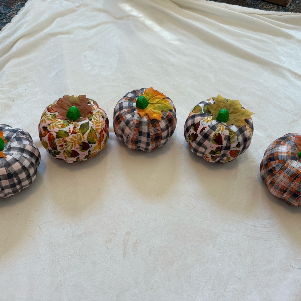 Set of 5 Fabric Pumpkins with Plaid and Floral Patterns